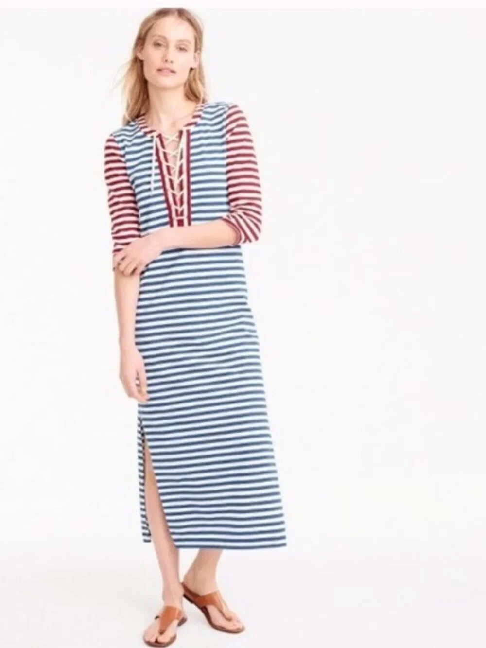 NEW J.Crew Sammie Striped Lace Up Midi Dress Size XXS 36497